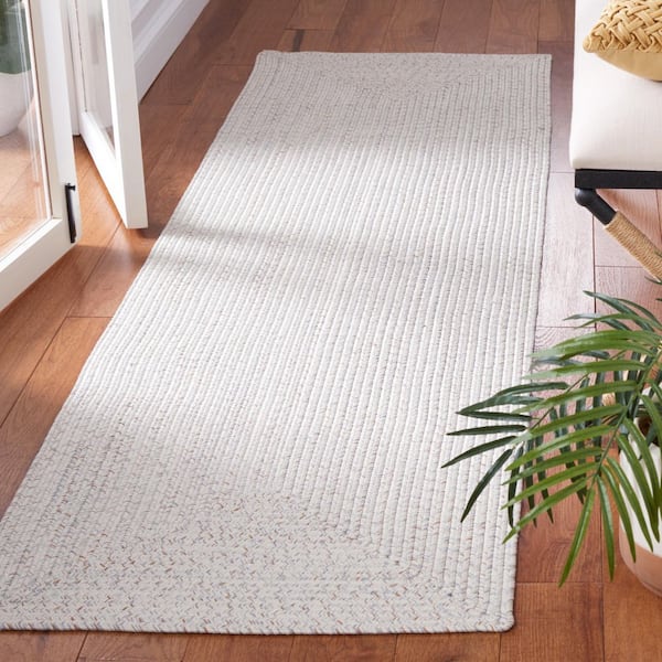 Braided Ivory/Light Gray 2 ft. x 8 ft. Machine Washable Concentric Woven Runner Rug