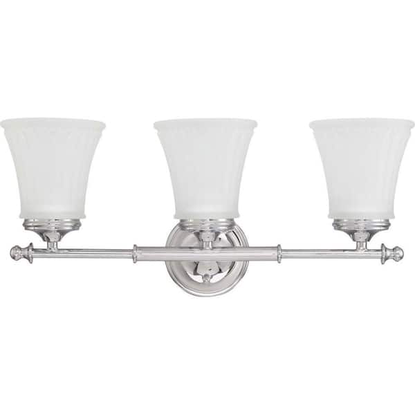 SATCO Teller 21 in. 3-Light Polished Chrome Vanity Light with Frosted Etched Glass Shade