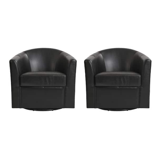 Modern Black PU Leather Upholstered 360° Swivel Accent Barrel Chair (Set of 2)
