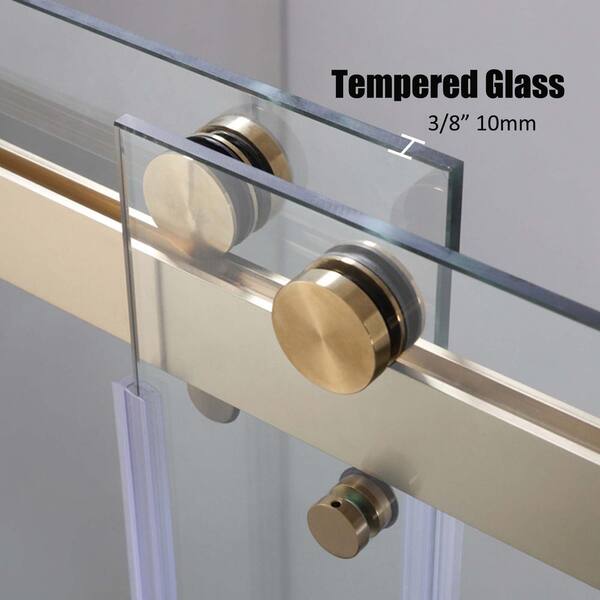 FORCLOVER 60 in. W x 76 in. H Double Sliding Frameless Soft Close Shower Door in Brushed Gold with 3/8 in. Clear Tempered Glass