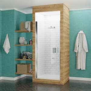 Lancer 29 in. x 72 in. Semi-Frameless Hinged Shower Door with TSUNAMI GUARD in Polished Chrome