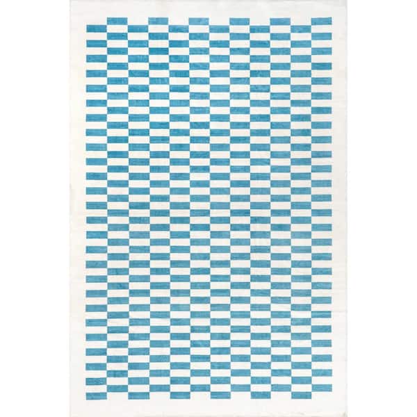nuLOOM Cristina Checkered Blue 8 ft. x 10 ft. Machine Washable Mid-Century Modern Area Rug
