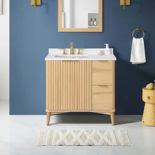 OVE Decors Gabi 36 in. W x 22 in. D x 35 in. H Single Sink Bath Vanity in Rustic Ash with White Engineered Stone Top