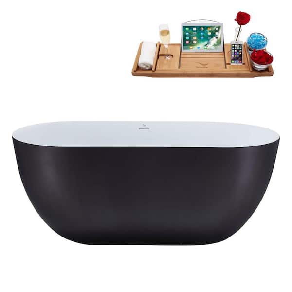Streamline 59 in. Acrylic Flatbottom Non-Whirlpool Bathtub in Matte Grey with Brushed Gold Drain