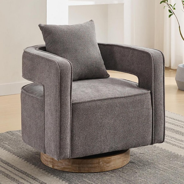 aisword 29.1 in. W Versatile 360° Swivel Linen Blend Accent Chair with Plush Cushion and Weathered Base - Charcoal