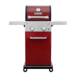 2-Burner Propane Gas Pedestal Grill in Red With Folding Side Shelves