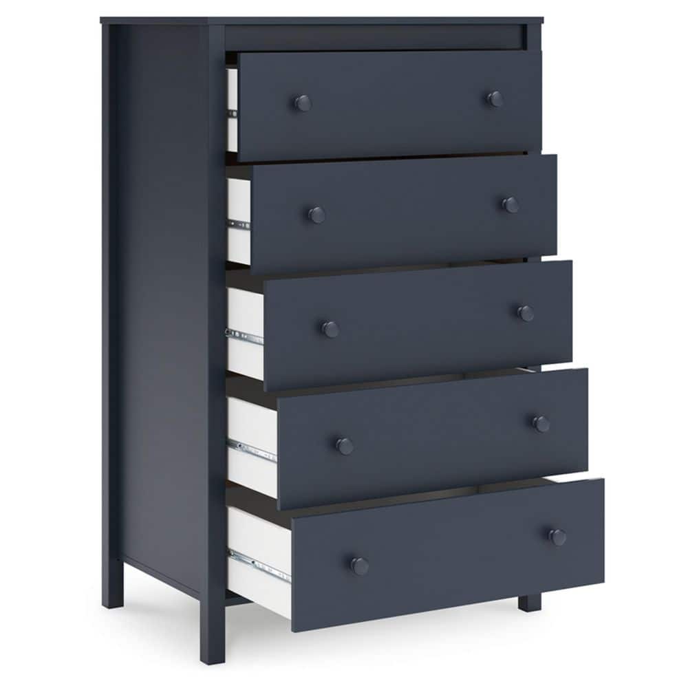 Navy Blue Transitional 5-Drawer Tall Dresser with Levelers