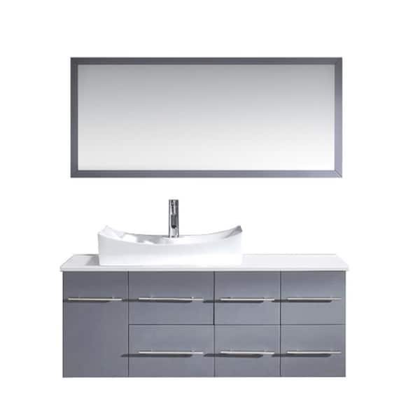 Virtu USA Ceanna 54 in. W Bath Vanity in Gray with Stone Vanity Top in White with Square Basin and Mirror