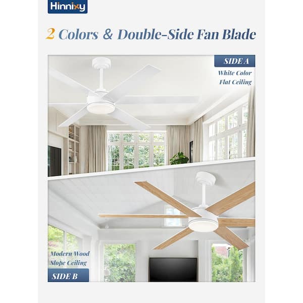 60 in. Outdoor/Indoor White and Modern Wood 6 Blades Large Ceiling Fan with Lights and Remote