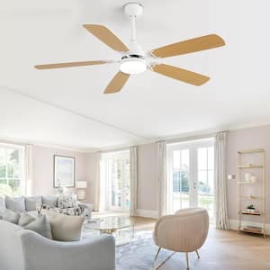 52 in. Indoor/Outdoor Downrod and Flush Mount LED White Ceiling Fan with Light and Remote Control