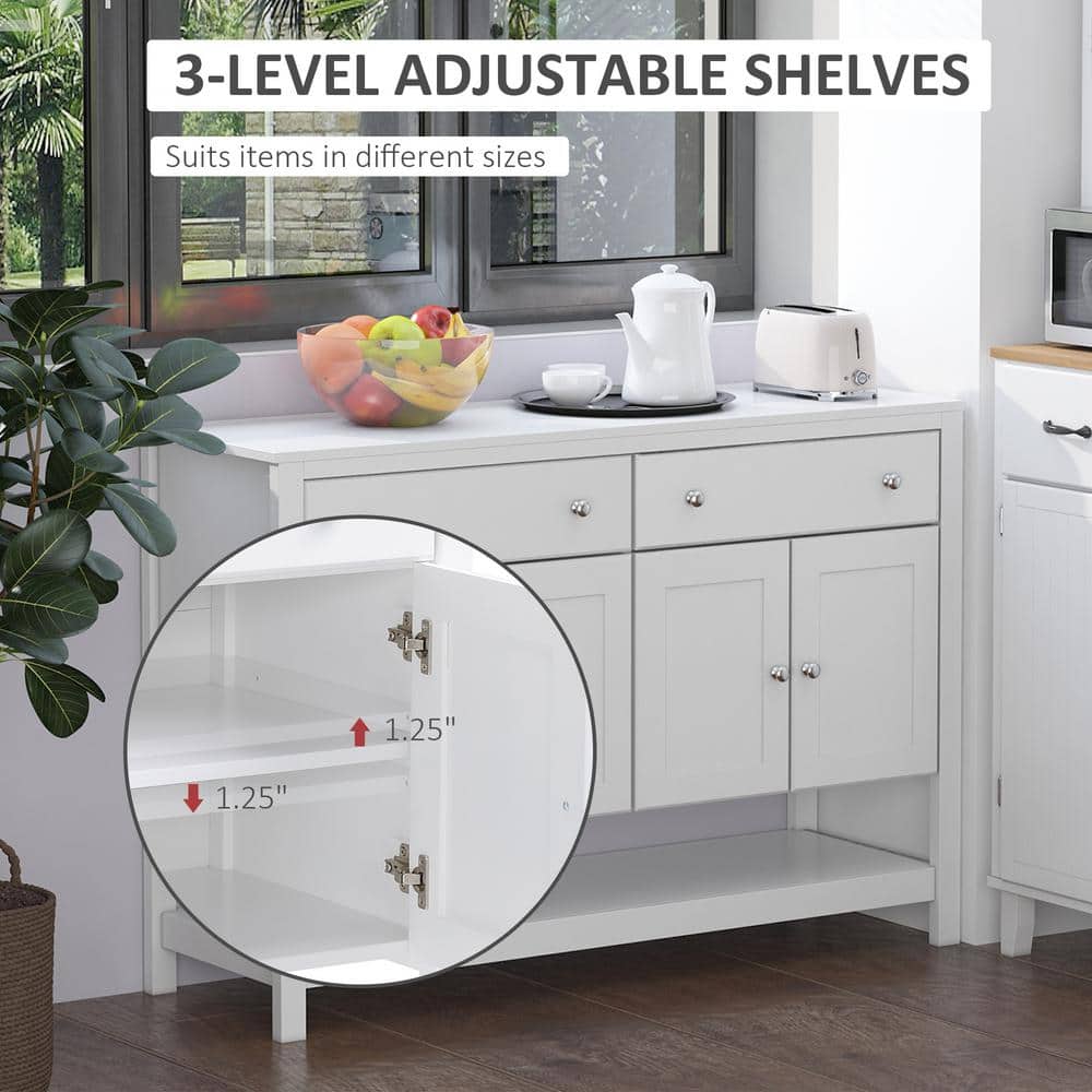 White Modern Sideboard Buffet Cabinet with Adjustable Shelves