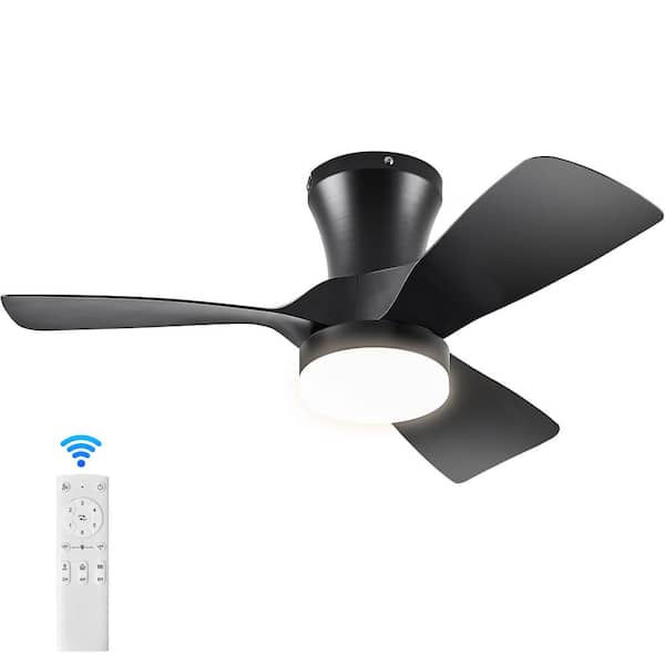 30 in. Black Flush Mount Fandelier Modern Indoor/Outdoor Ceiling Fan w/ Light Remote Control Quiet DC Motor for Bedroom