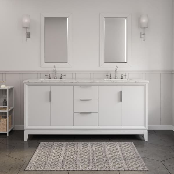 Water Creation Elizabeth 72 in. Pure White With Carrara White Marble Vanity Top With Ceramics White Basins
