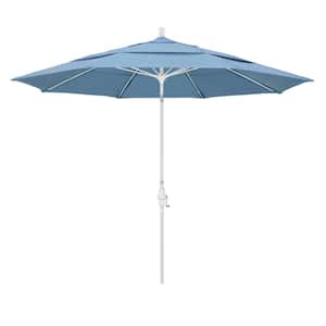 11 ft. Matted White Aluminum Market Patio Umbrella with Fiberglass Ribs Collar Tilt Crank Lift in Air Blue Sunbrella