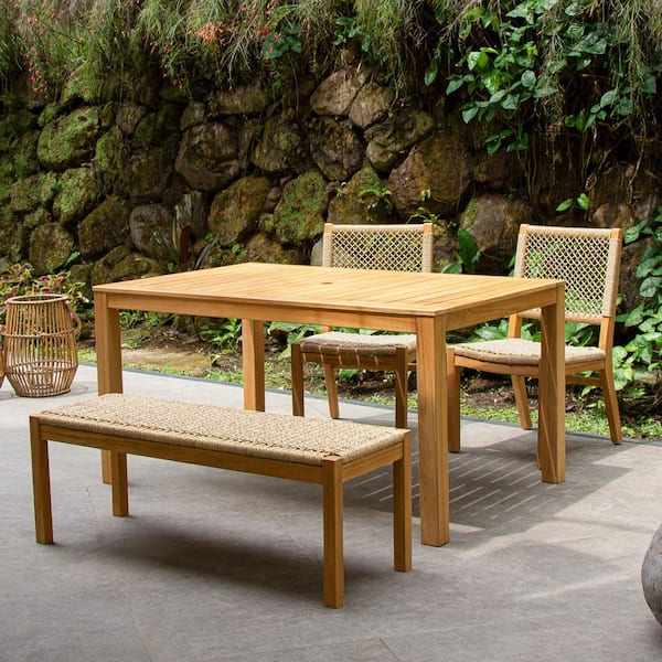 Cambridge Casual Paxton 4-Piece Teak Outdoor Dining Set with Honey Twist Wicker