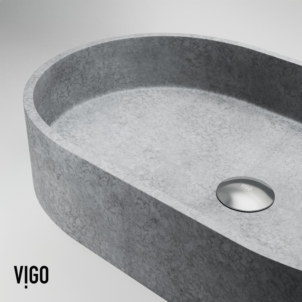 Sagrada Gothic Gray Oval Vessel Sink in Concrete Stone 24"x14"
