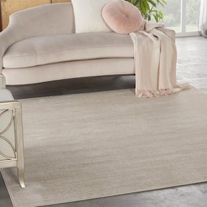 Essentials 5 ft. x 5 ft. Ivory Beige Square Solid Contemporary Indoor/Outdoor Patio Area Rug