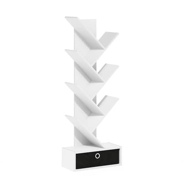 Tree 46.18 in. Tall White Wood 7-Shelf Tree Bookcase with Bin Drawer
