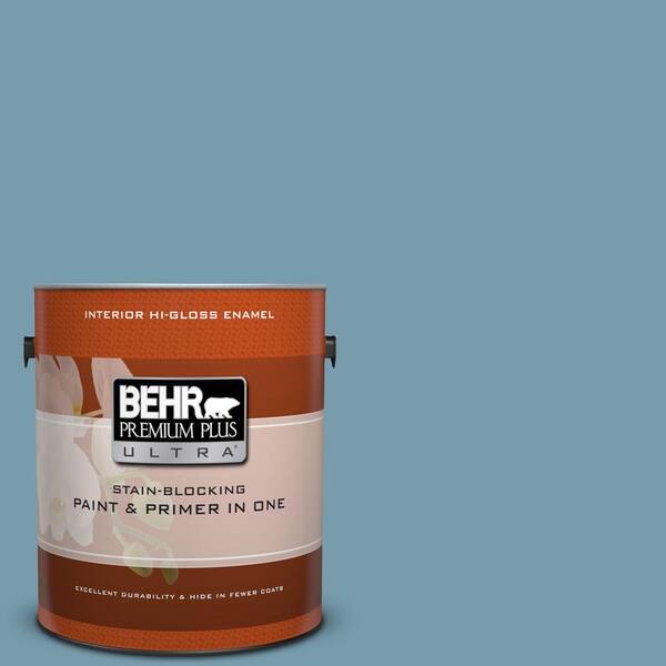 BEHR Premium Plus Ultra 1 gal. #S470-4 Dolphin Blue Hi-Gloss Enamel Interior Paint and Primer in One