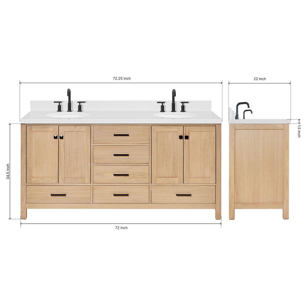 Cambridge 72" Double Sink Oak Vanity with Carrara Quartz Top
