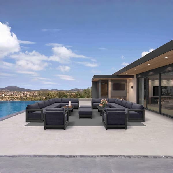 20 Pieces Patio Conversation Sets All Weather Outdoor Couch Sectional Set with Cushion Conversation Set Gray