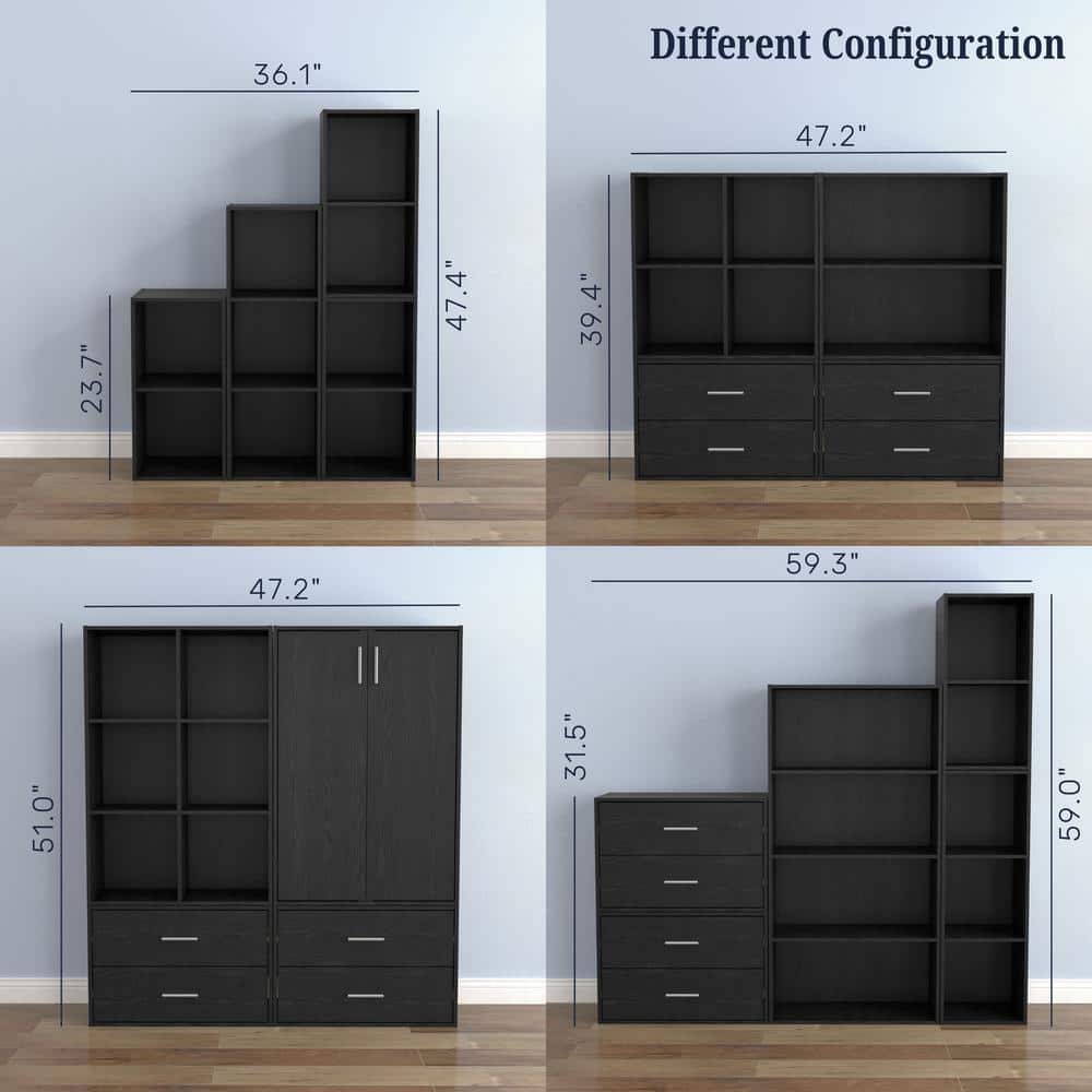 Black 6-Cube Stackable Wood Modular Bookcase