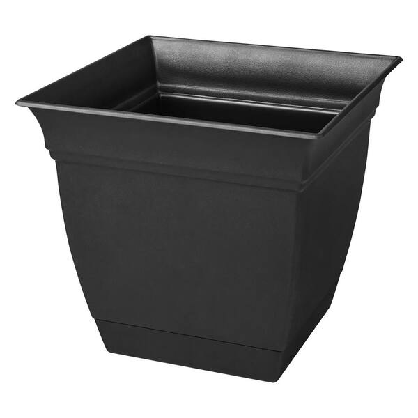 Vigoro 16 in. Mavis Large Gray Scalloped Plastic Planter (16 in. L x 16 ...