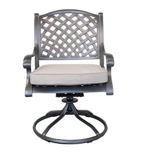 Garden Aged Bronze Aluminum Outdoor Patio 360° Swivel Dining Chair with Rocker and Beige Cushion (2-Pack)