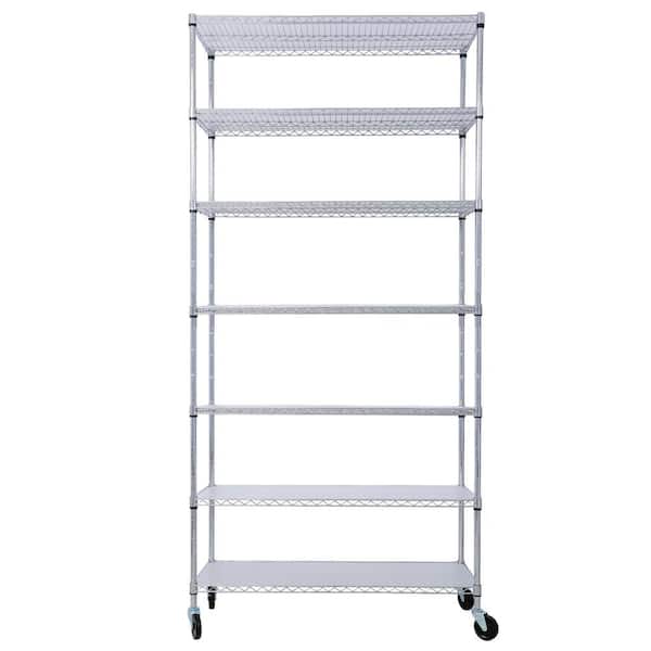 81.5 in. H x 48 in. L x 18 in. D 7-Shelf Chrome Metal Pantry Organizer Wheels Shelf Liners, Storage Wire Rack