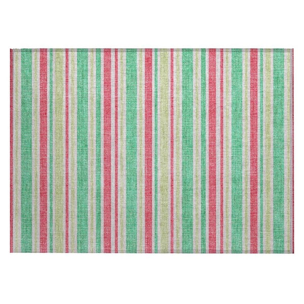Green 2 ft. x 3 ft. Woven Striped Polyester Rectangle Indoor/Outdoor Area Rug