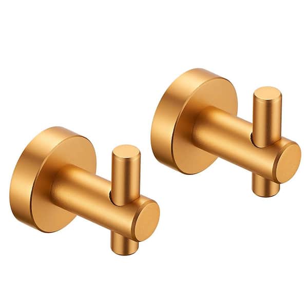 Brushed Gold Aluminum Alloy Wall-Mounted Knob Robe/Towel Hook, Bathroom Wall Hanging Hook with Round Base (2-Pack)