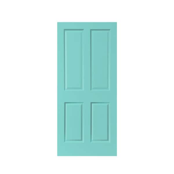 CALHOME 30 in. x 80 in. Mint Green Stained Composite MDF 4 Panel Interior Barn Door Slab