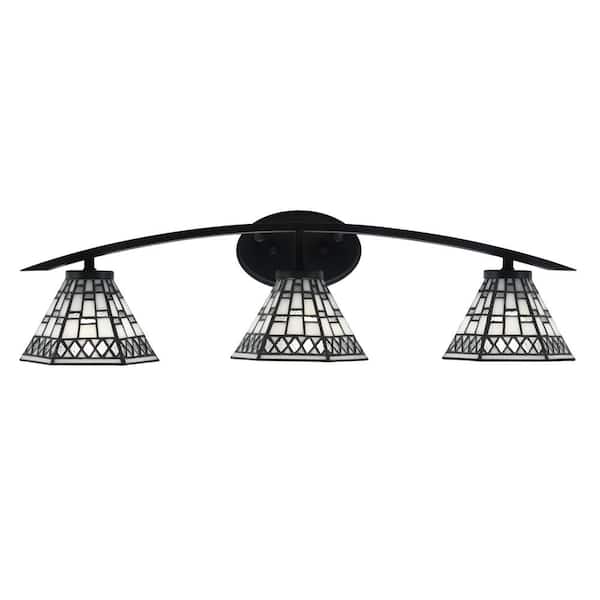 Unbranded Siena 29 in. 3-Light Vanity Light Matte Black with Pewter Art Glass Shades