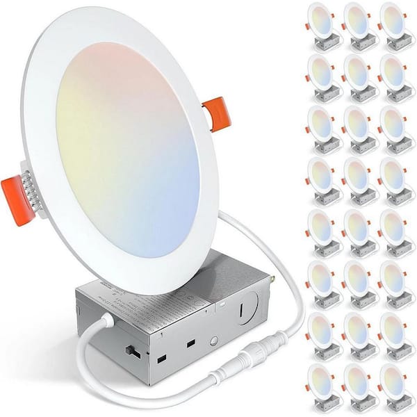 24 Pack 6 in. 5CCT Ultra-Thin LED Recessed Ceiling Light with Junction Box, 1050LM, Dimmable Downlight, 12W, ETL
