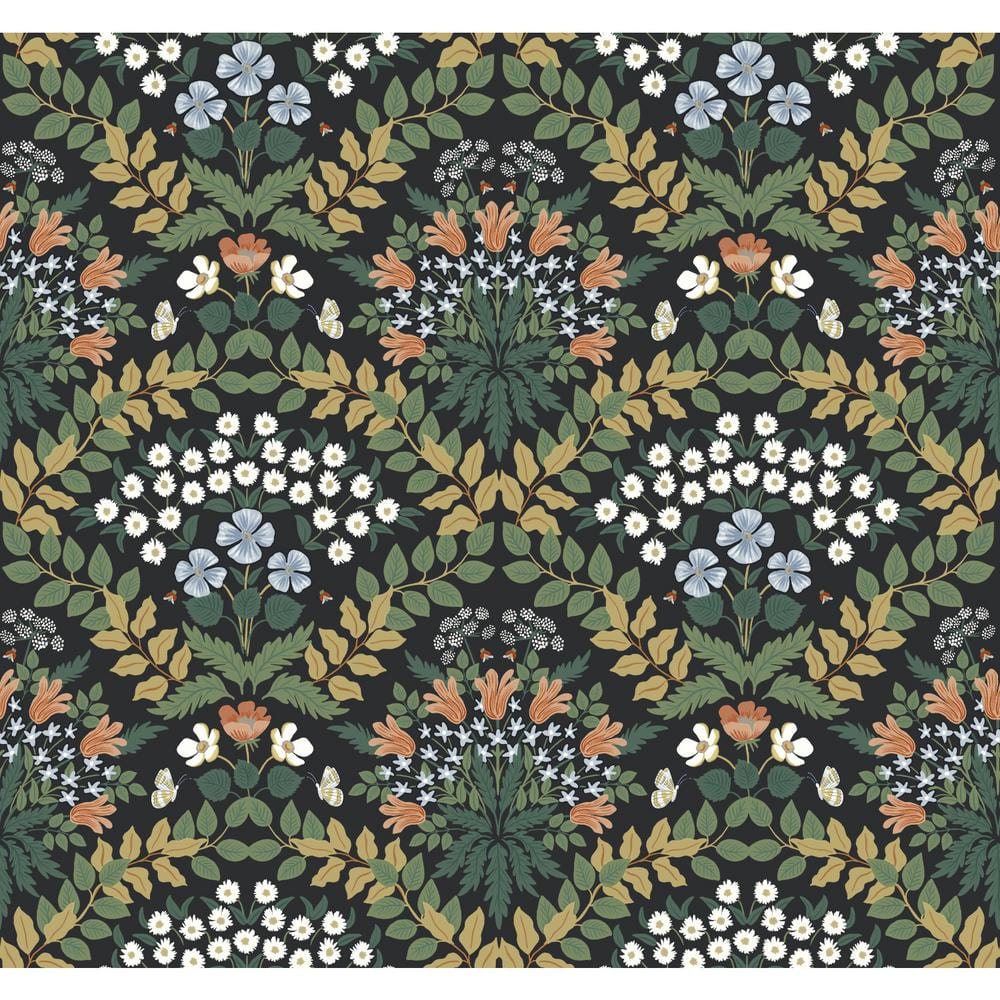 Bramble Art Nouveau 27' Black/Green Smooth Wallpaper Roll