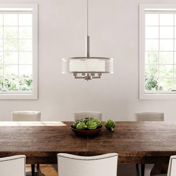 Progress Lighting Mingle 3-Light Brushed Nickel Etched Glass Drum Pendant Light Progress Lighting Mingle 3-Light Brushed Nickel Etched Glass Drum Pendant Light