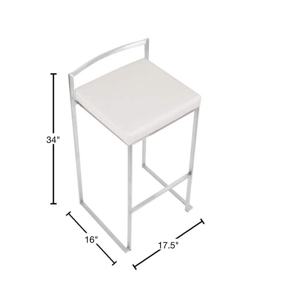 Fuji Off-White Leather and Steel Bar Stools, Set of 2