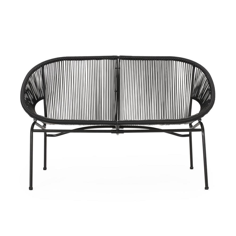 Simplistic 1-Piece Wicker Rope Outdoor Loveseat for Backyard, Balcony