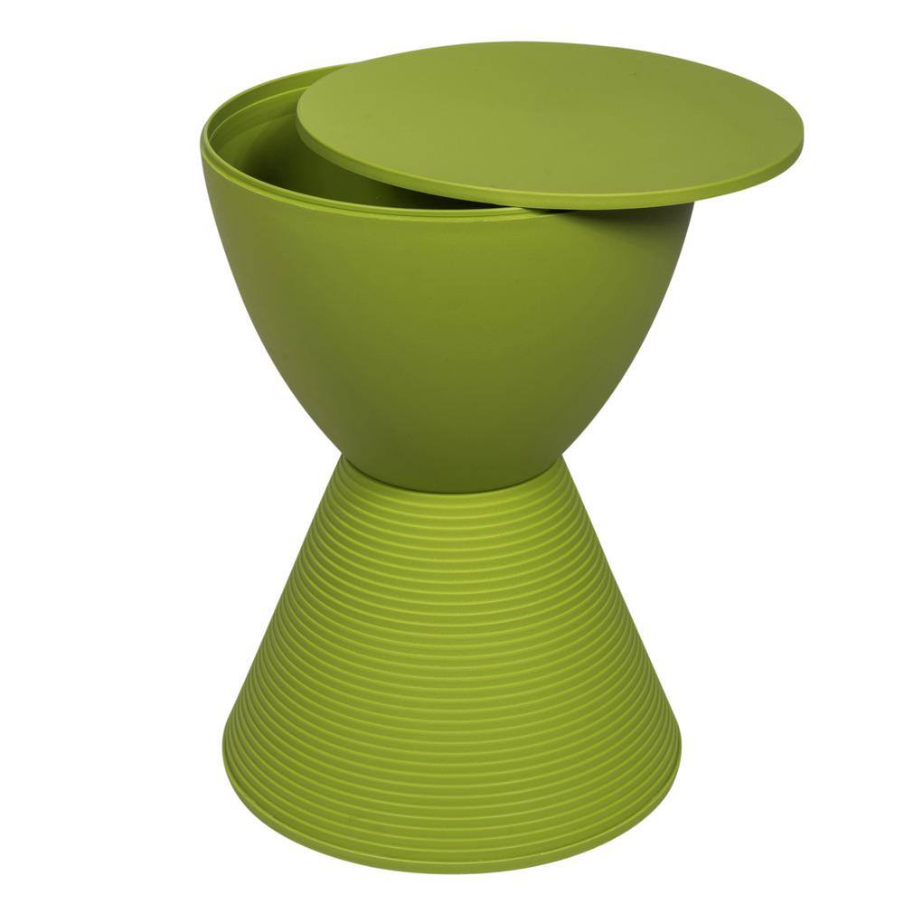 Modern Round Boyd Green Plastic Side Table with Ribbed Leg