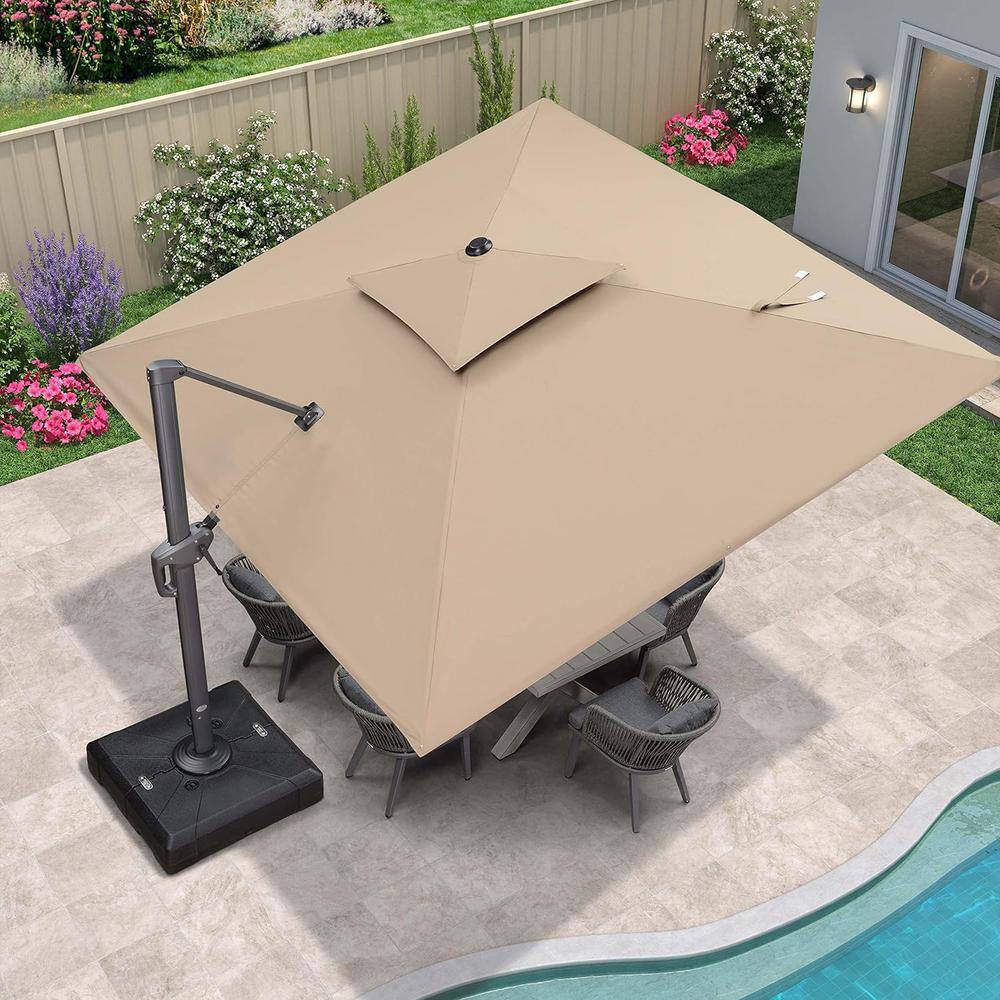 10 ft. Beige Aluminum Cantilever Patio Umbrella with 360° Rotation