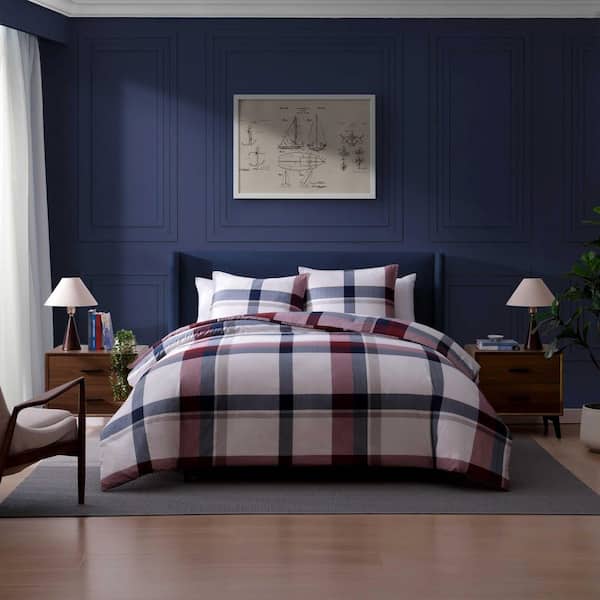 Prospect Park Plaid 3-Piece Red/White/Blue Cotton Percale Full/Queen Comforter Set