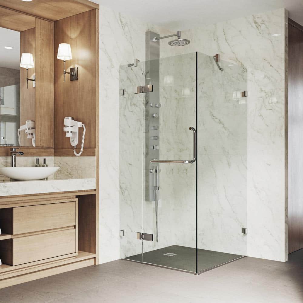 Monteray 46" Frameless Clear Glass Shower Enclosure with Brushed Nickel Hardware