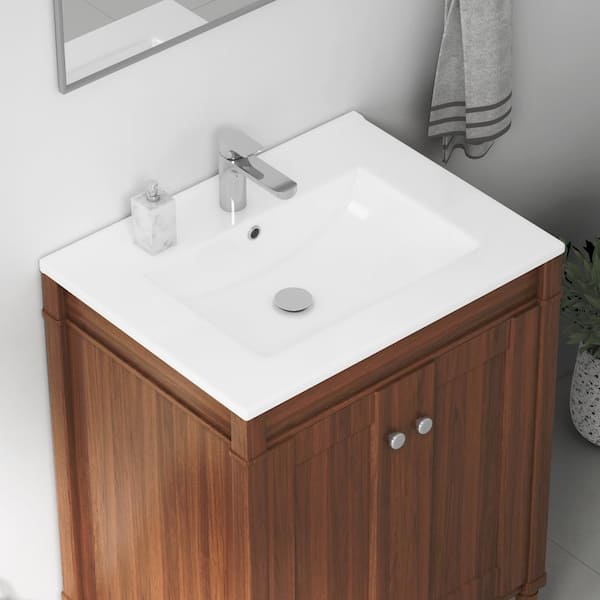 Tucson 24 in. W x 19 in. D x 7 in. H 1-Piece Vitreous China Single Sink Vanity Top in Crisp White(Sink Only)