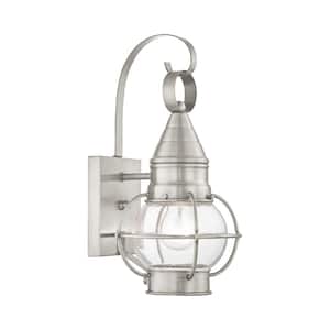 Hennington 13.75 in. 1-Light Brushed Nickel Outdoor Hardwired Wall Lantern Sconce with No Bulbs Included