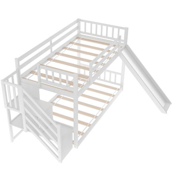 JASMODER White Twin Bunk Bed with Convertible Slide and Stairway ...