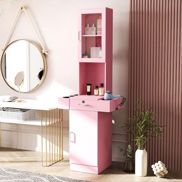 Clihome Pink 67 in. Stand Barber Station, Hair Styling Equipment