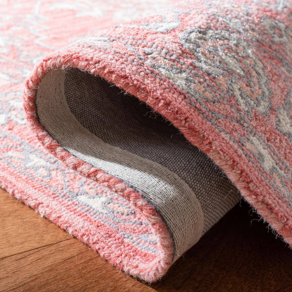 Handmade Pink and Ivory Wool Tufted Rectangular Area Rug 5' x 8'
