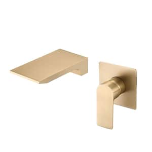 Single-Handle Waterfall Spout Wall Mount Bathroom Sink Faucet in Brushed Gold
