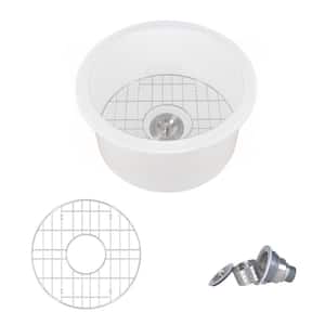 White Undermount/Drop-in Fireclay 18.5 in. L x 9 in. D Single Bowl Round Kitchen Sink with Bottom Grid and Strainer