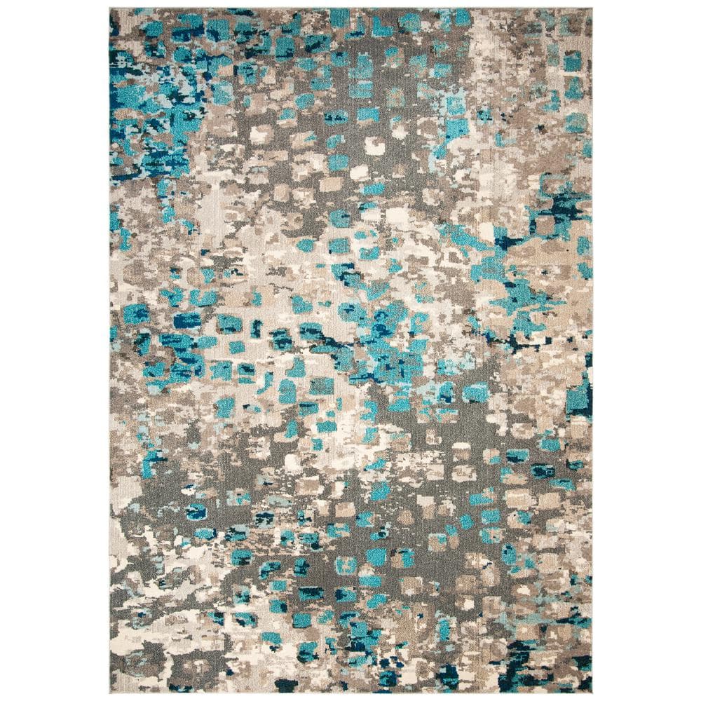 Gray and Light Blue Geometric Abstract 9' x 12' Area Rug